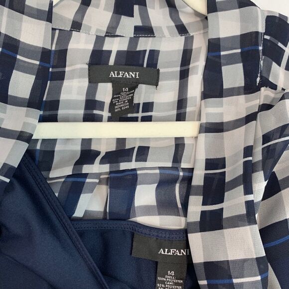 Alfani Navy Plaid Sheer Top with Tank - Picture 6 of 9